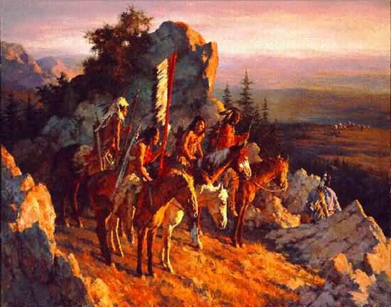 Native American Riders on Horses — Orange