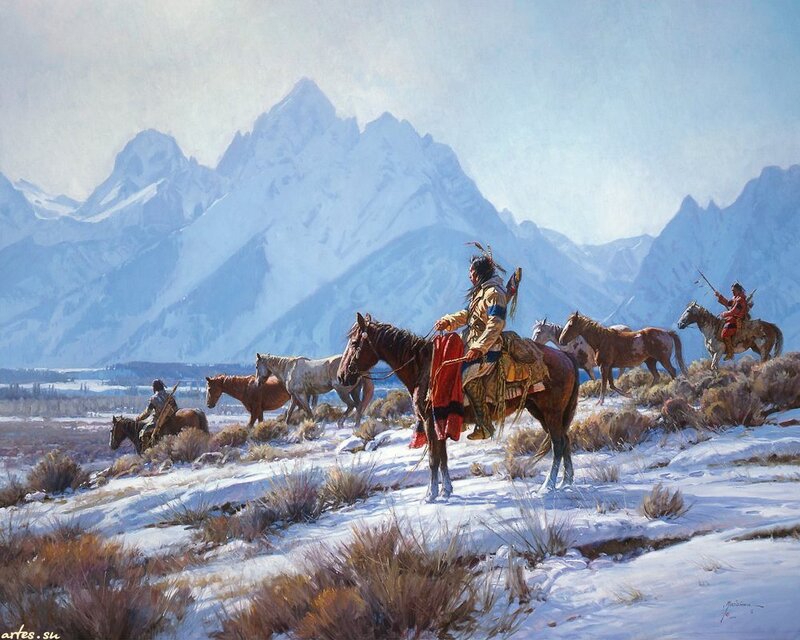 Native American Riders on Horses — White