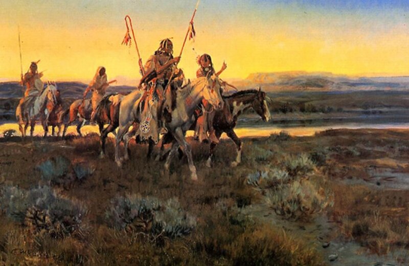 Native American Riders on Horses — Yellow, Dramatic