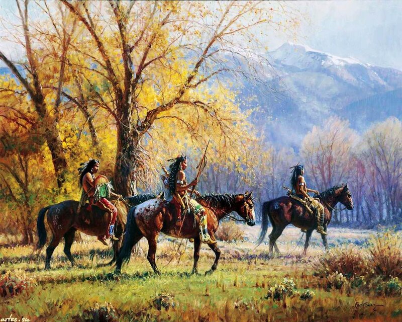 Native American Riders on Horses — Yellow