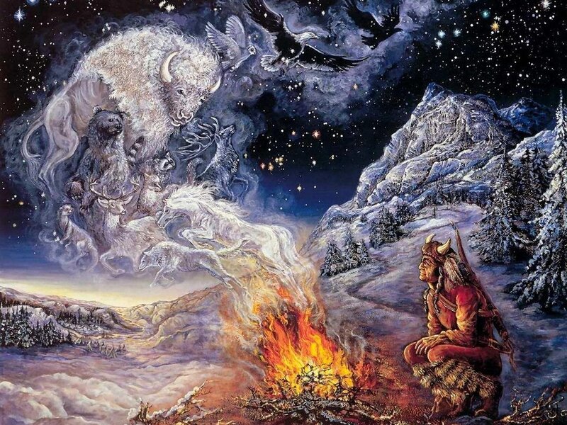 Native American Shaman — Blue, Dramatic, Night