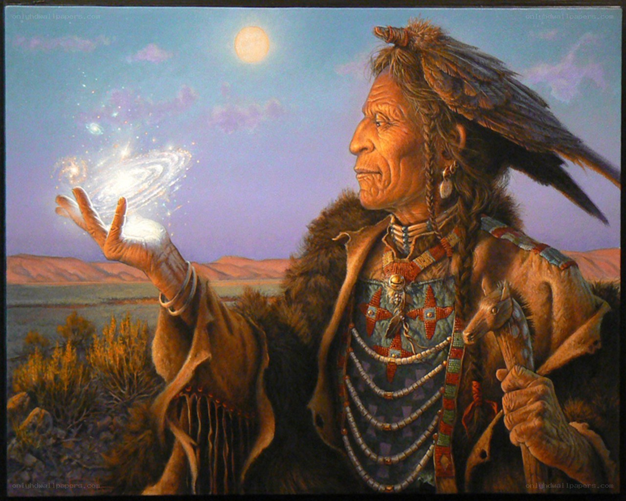Native American shaman with galaxy