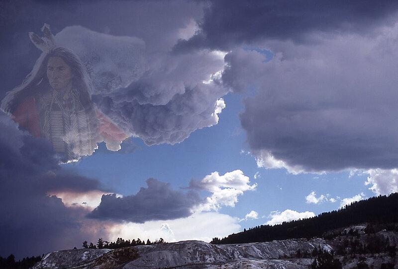 Native American spirit in storm clouds
