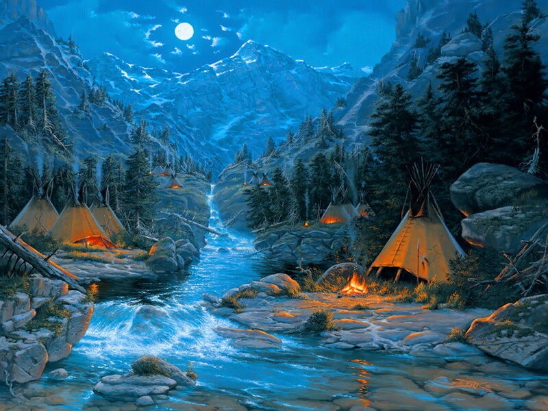 Native American Village — Blue, Serene