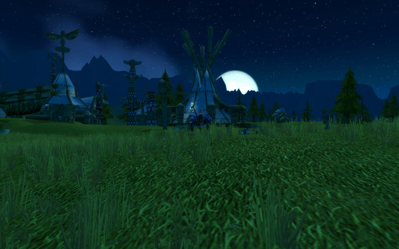 Native American Village — Green, Serene, Night
