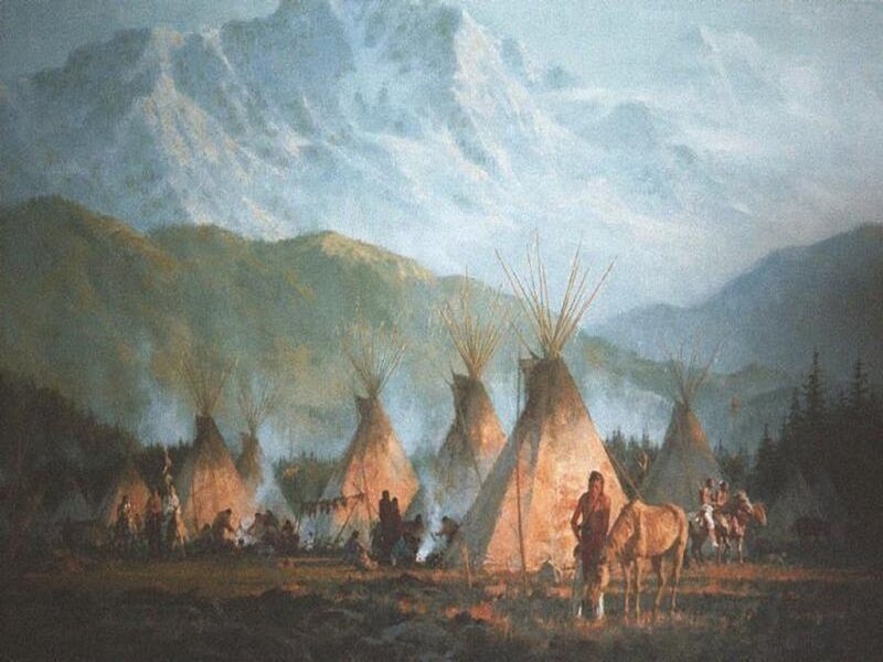 Native American village in mountains