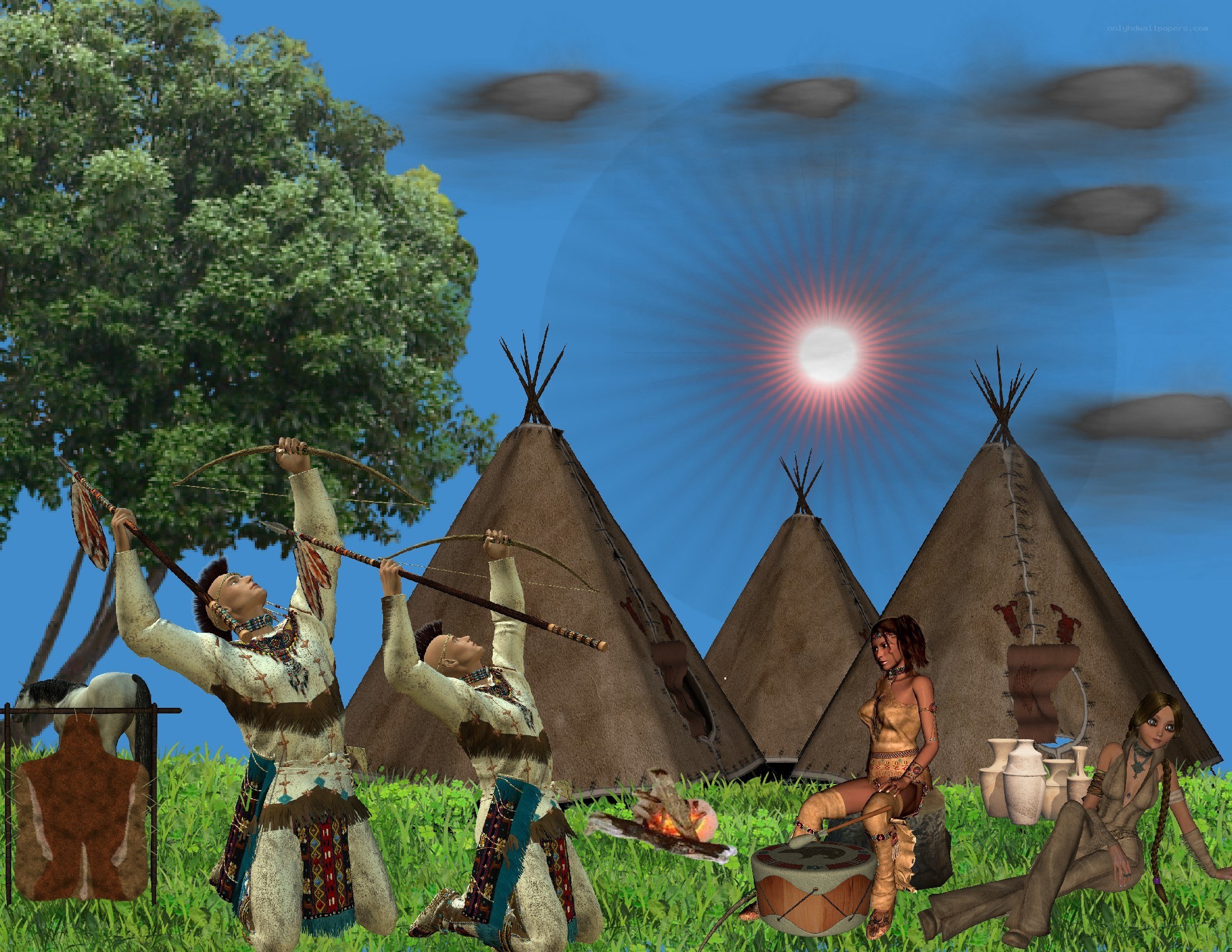 Native American village scene