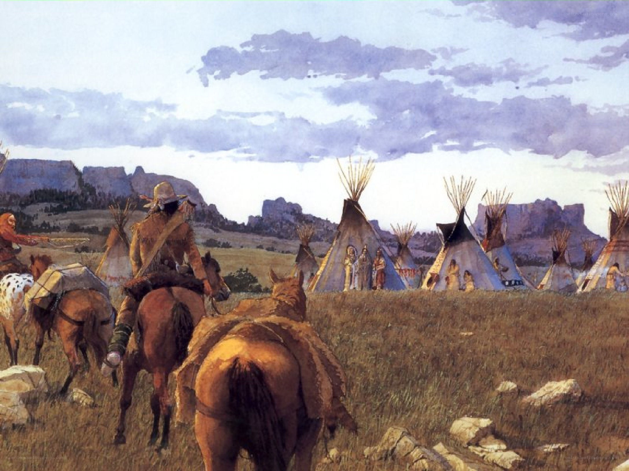 Native American village scene