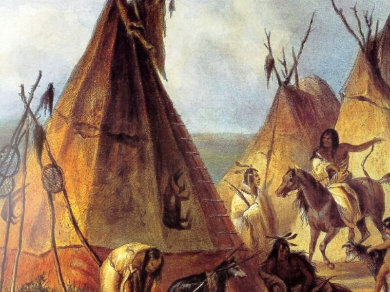 Native American Village Scene — Brown