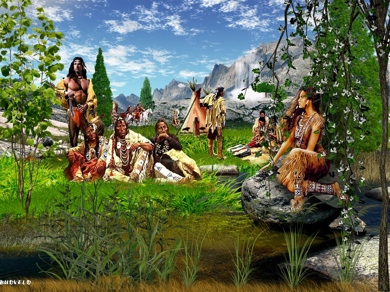 Native American village scene