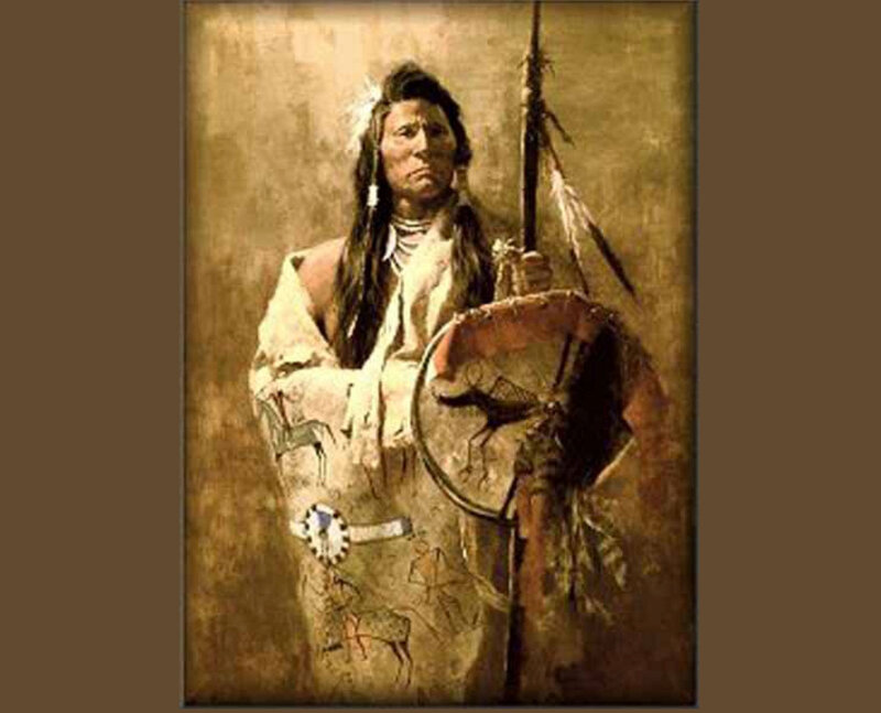 Native American Warrior — Brown, Dramatic, Painting, Shield