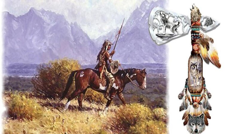 Native American Warrior on Horse — Brown, Dramatic, Painting
