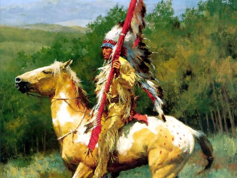 Native American Warrior on Horse — Yellow, Dramatic