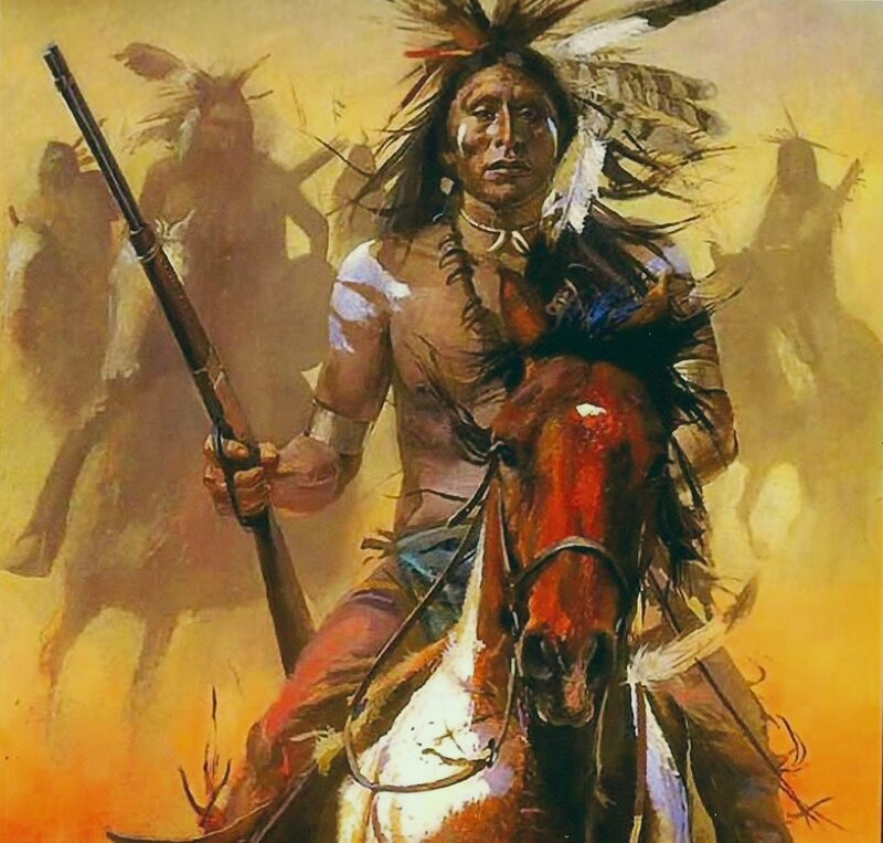 Native American Warrior on Horse — Yellow