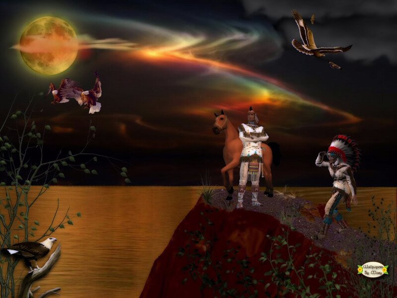 Native American Warriors — Brown, Dramatic, Night