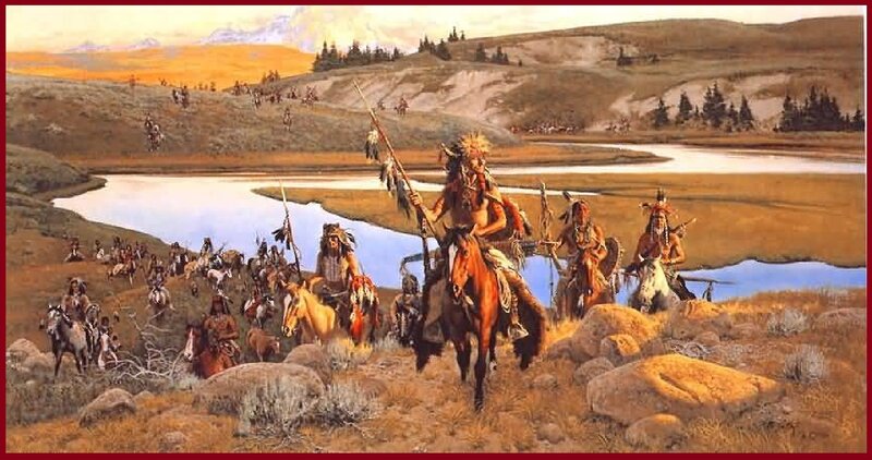 Native American Warriors — Brown, Dramatic, Sunset, Painting