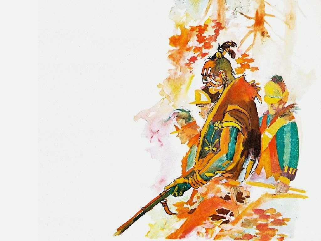 Native American warriors in autumn