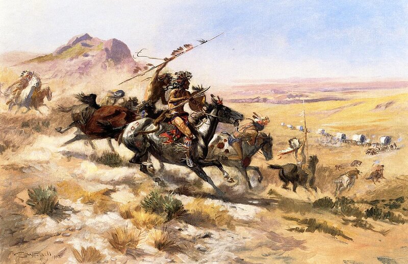 Native American Warriors on Horseback — Brown