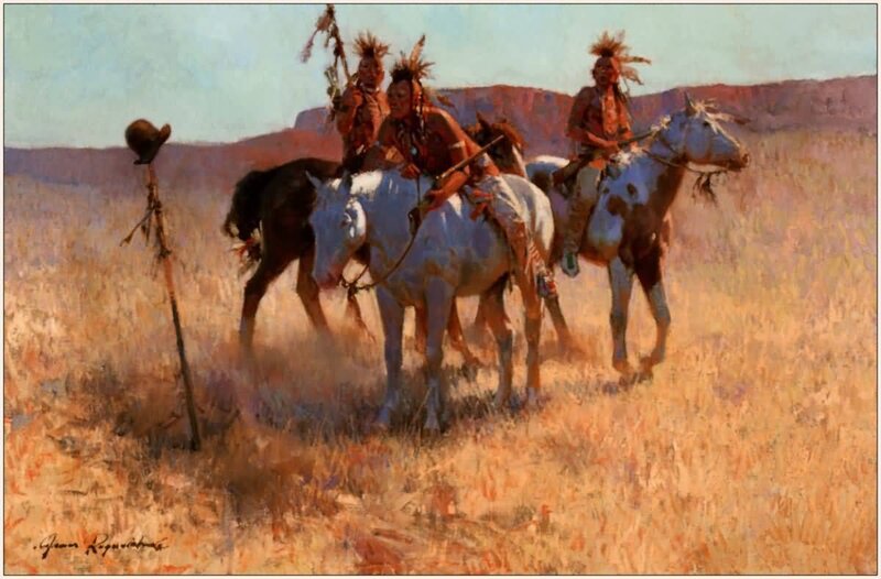 Native American Warriors on Horses — Brown, Dramatic, Afternoon