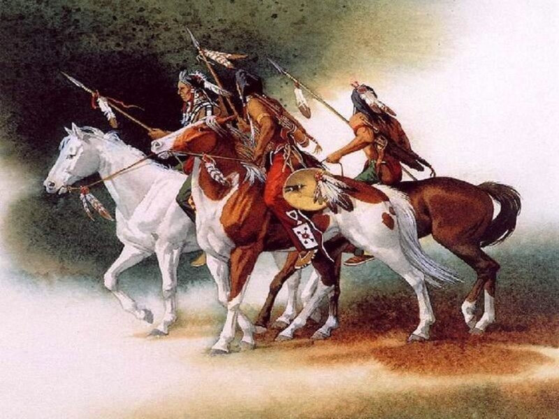 Native American Warriors on Horses — Brown