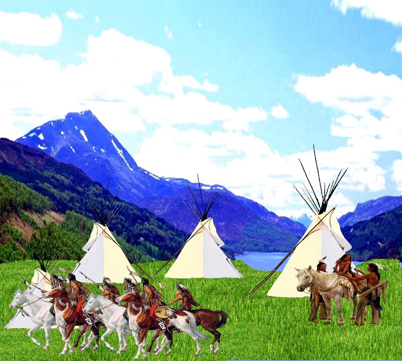 Native American Warriors on Horses — Green