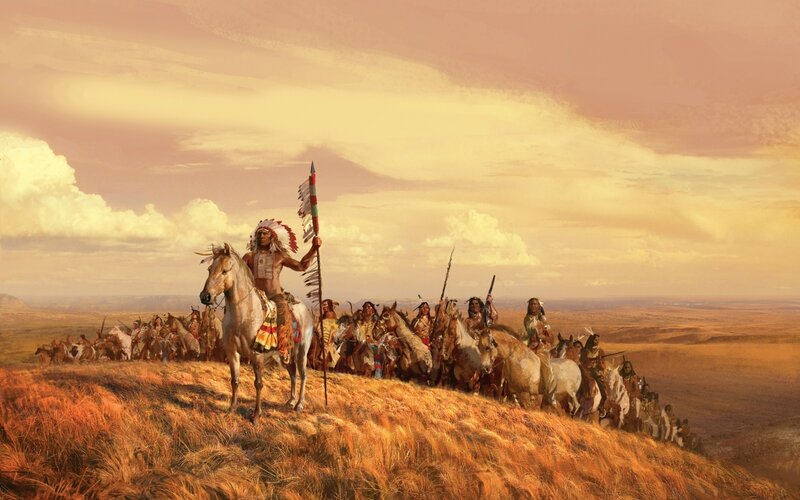 Native American Warriors on Horses — Orange