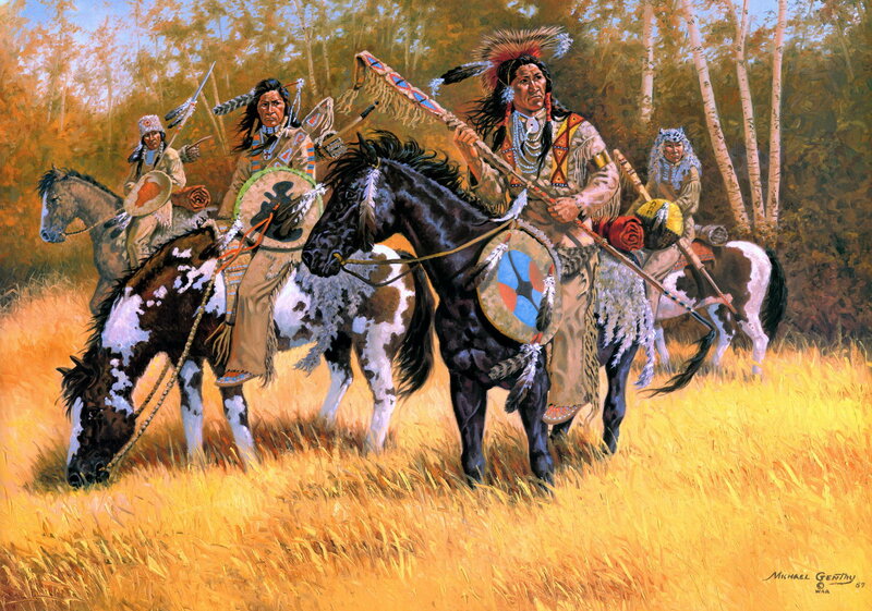 Native American Warriors on Horses — Yellow