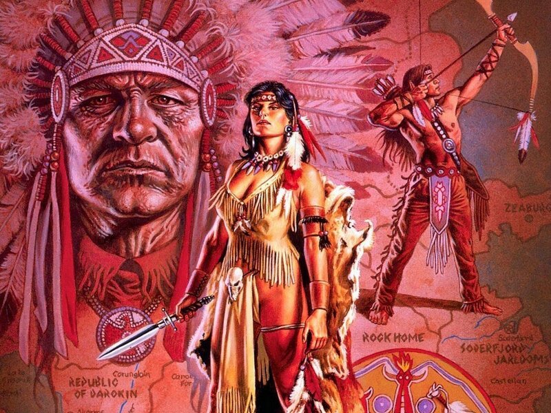 Native American Warriors — Red, Dramatic, Illustration