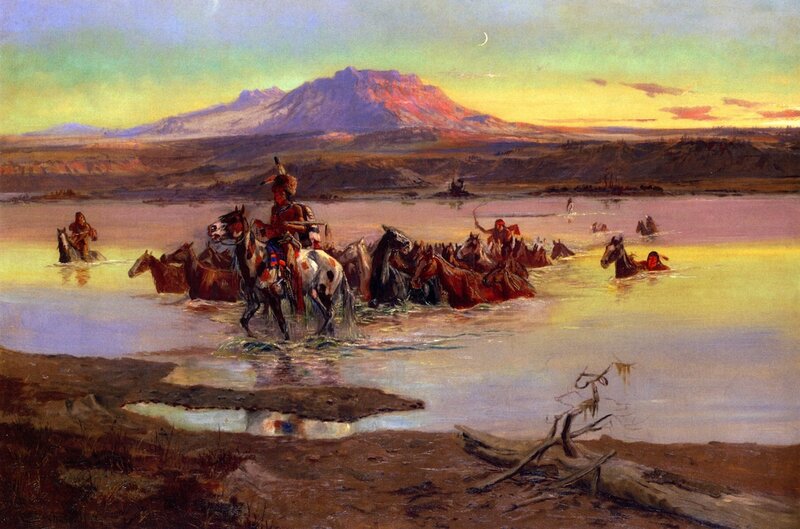 Native American Warriors — Yellow, Dramatic, Sunset, Painting