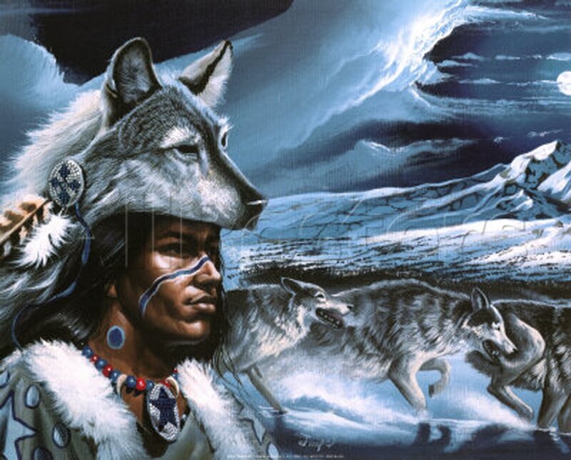 Native American with Wolves