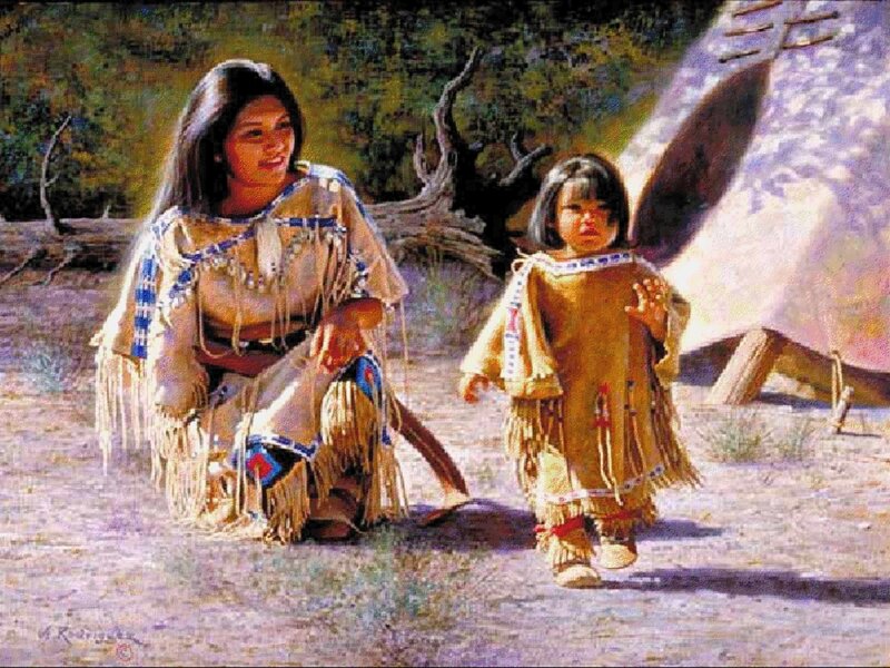 Native American Woman and Child — Brown