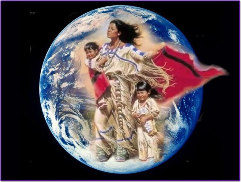 Native American Woman and Children — Blue