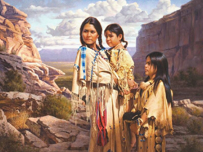 Native American Woman and Children — Brown
