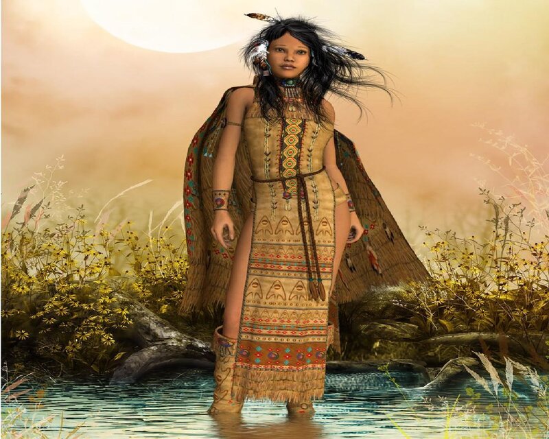 Native American woman in water