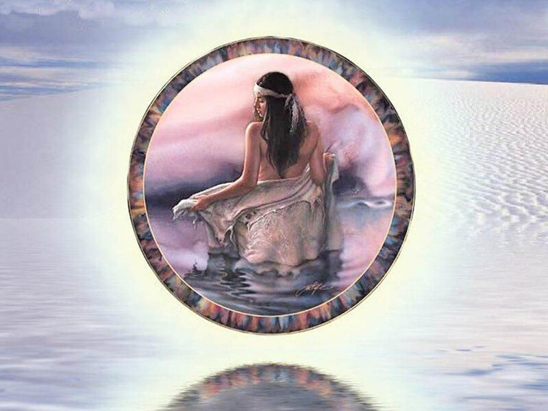 Native American woman in water