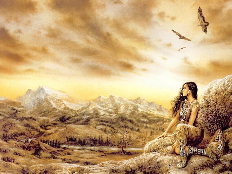 Native American woman on a mountain