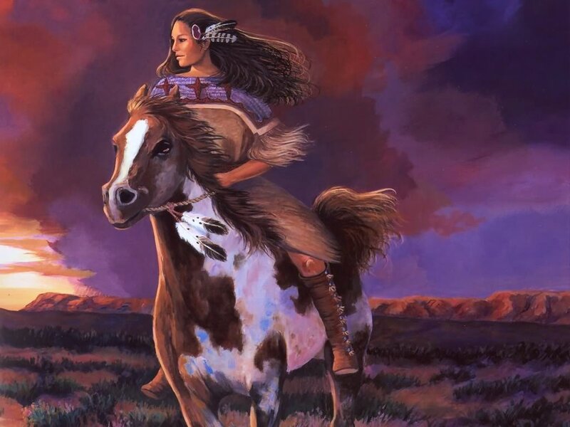 Native American Woman on Horse