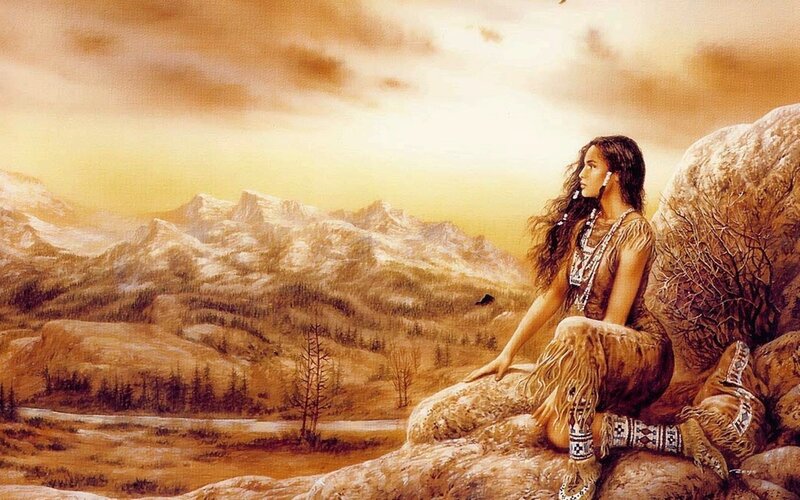 Native American Woman on Rock