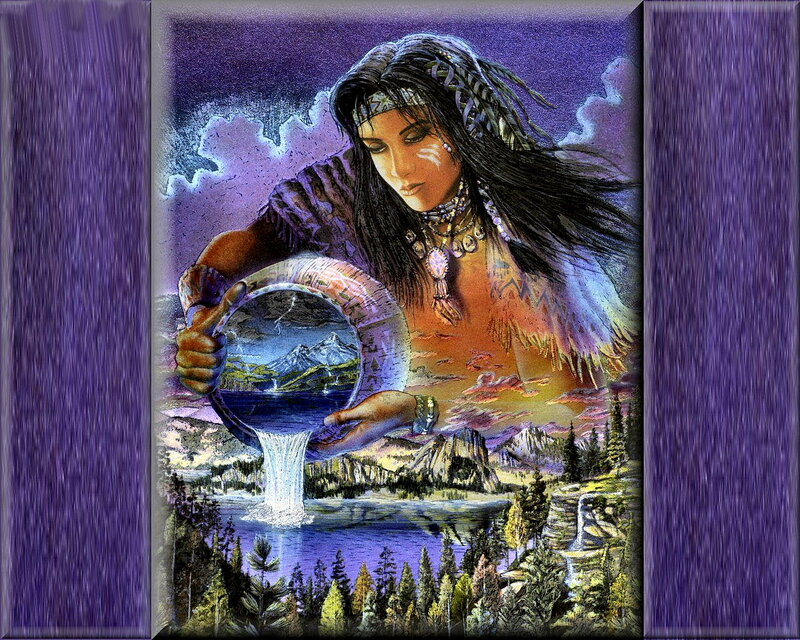 Native American woman pouring water