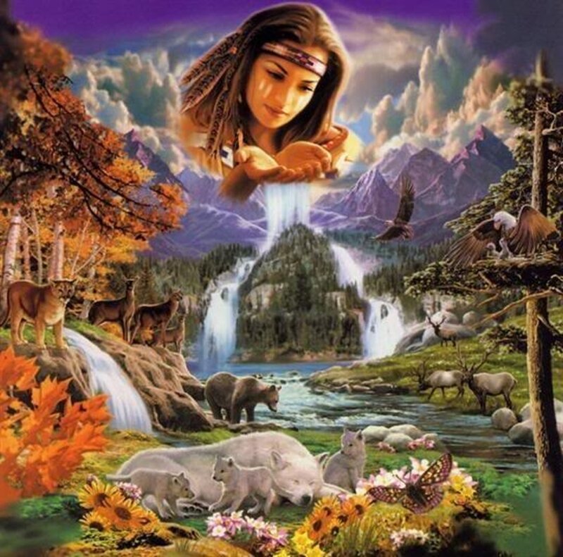 Native American Woman with Animals — Purple