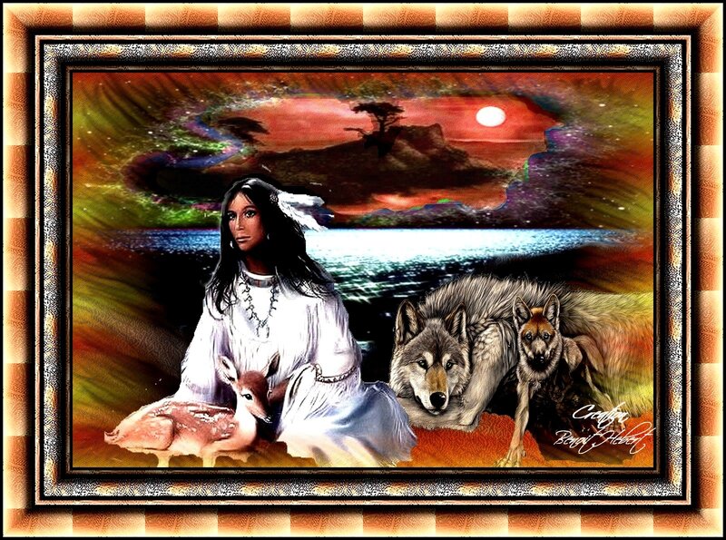 Native American Woman with Animals
