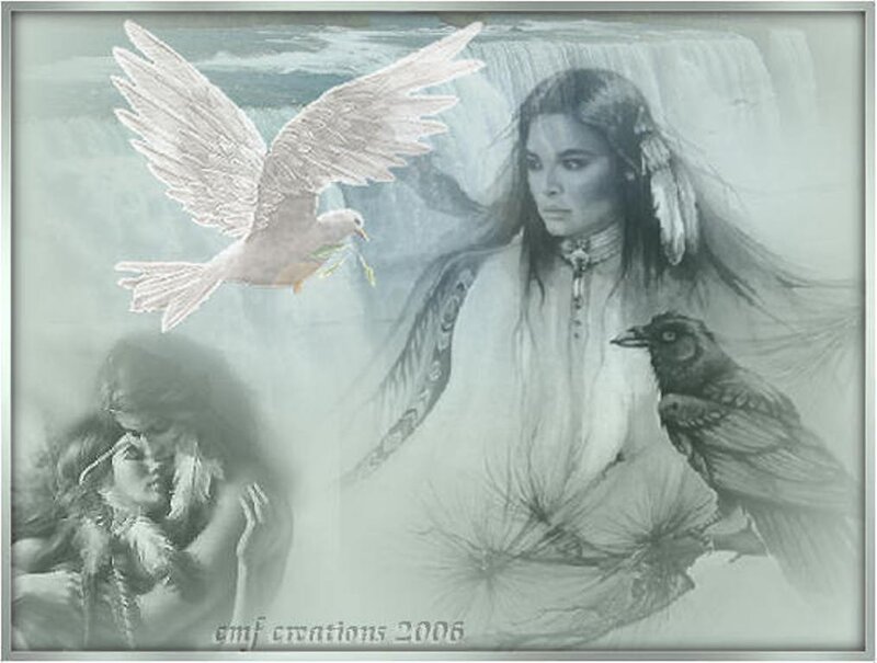 Native American woman with birds