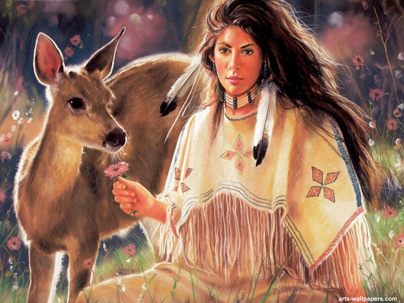 Native American Woman with Deer — Brown