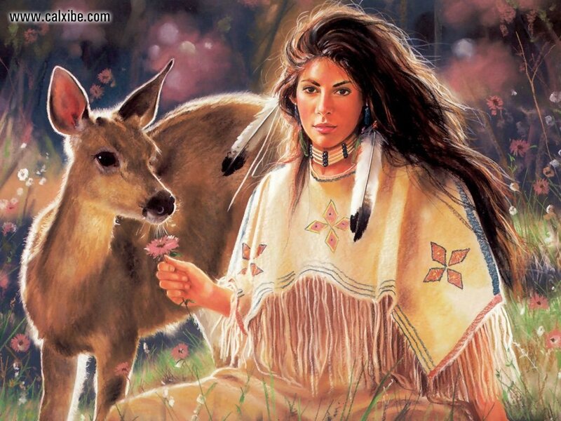 Native American woman with deer