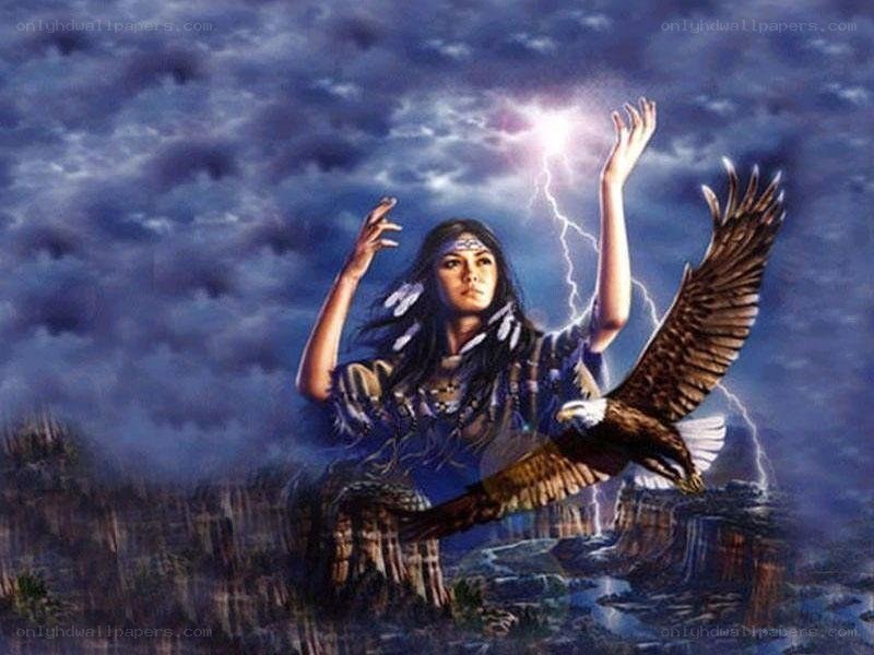 Native American woman with eagle