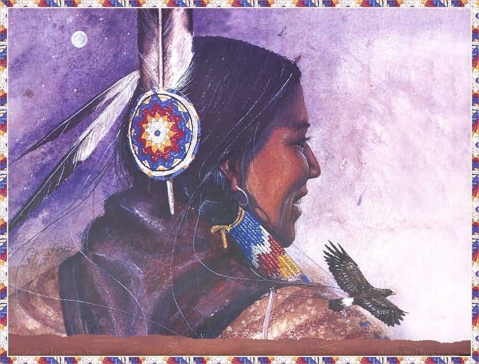 Native American woman with eagle