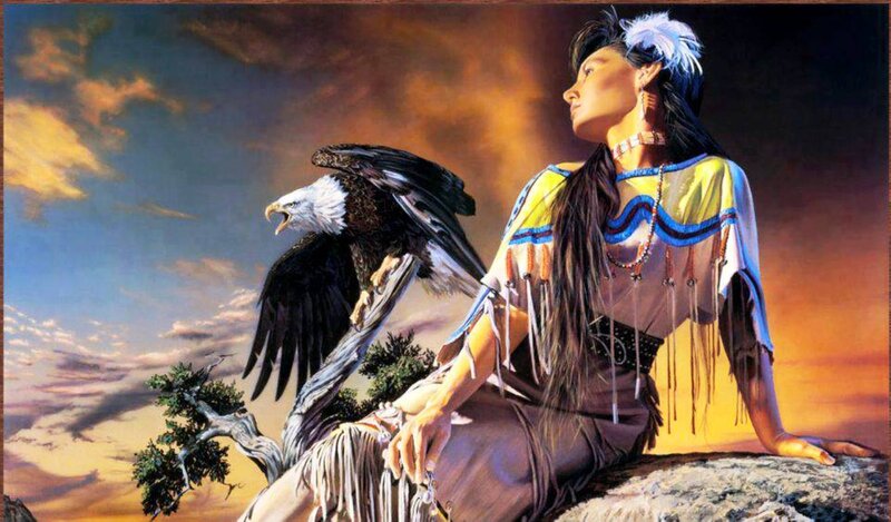 Native American Woman with Eagle — Yellow