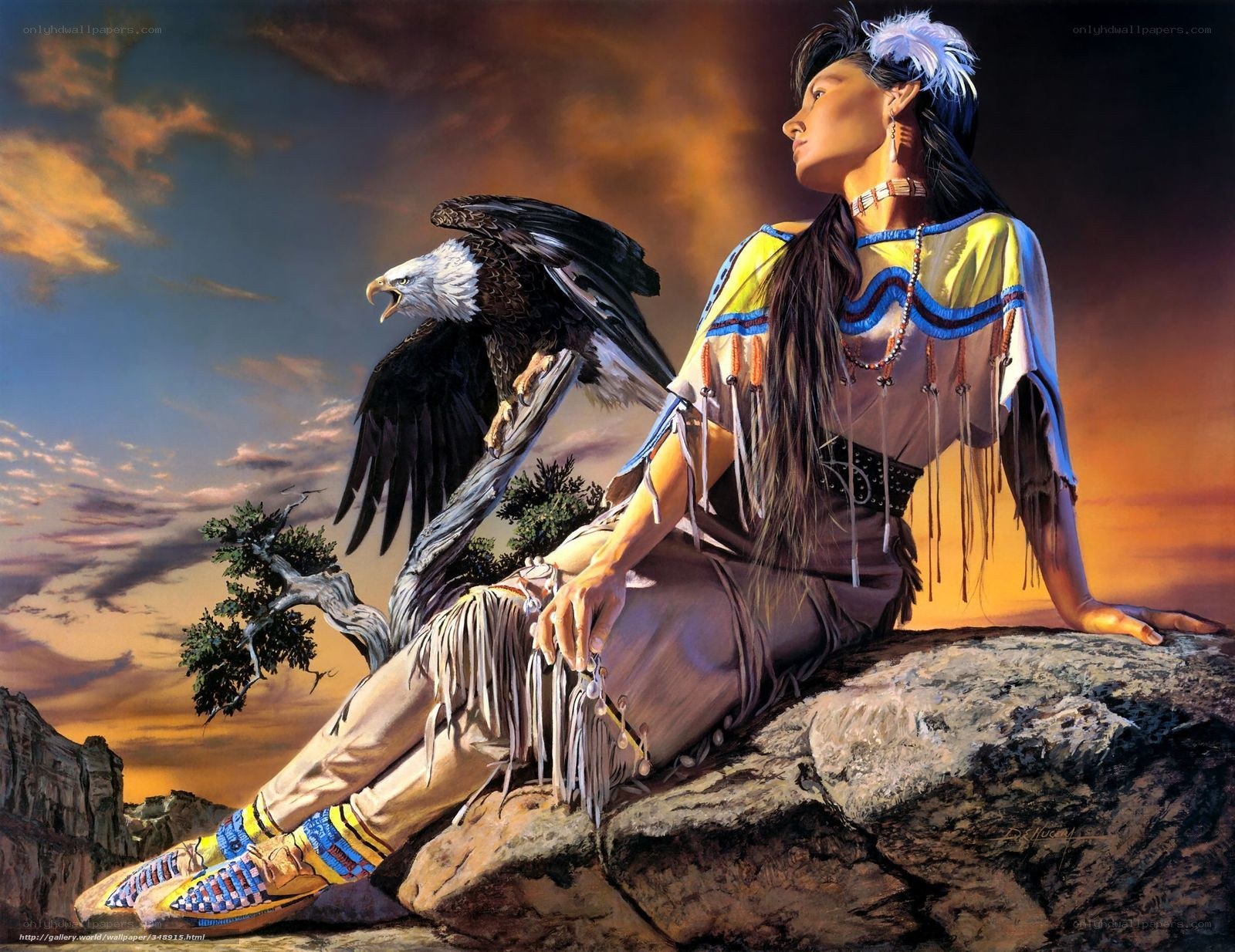 Native American woman with eagle