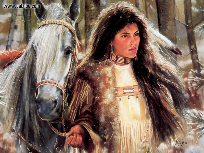 Native American woman with horse