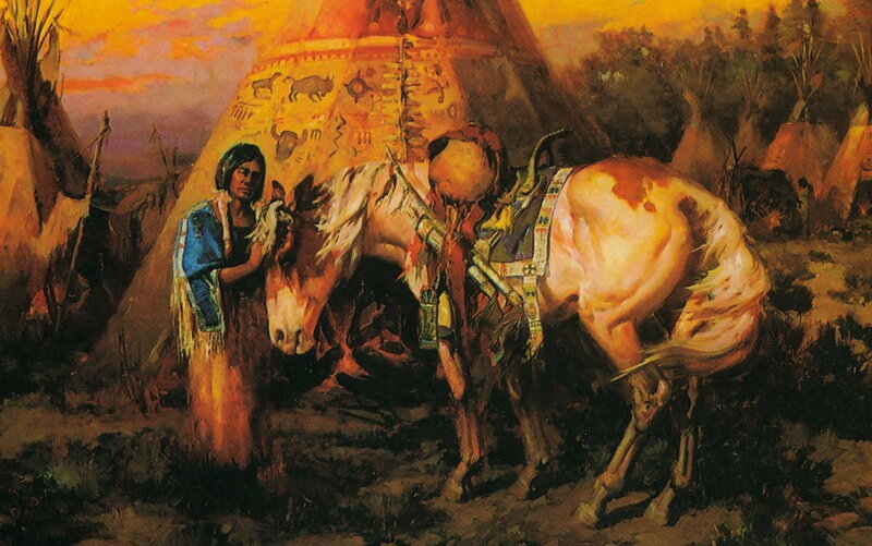 Native American woman with horse